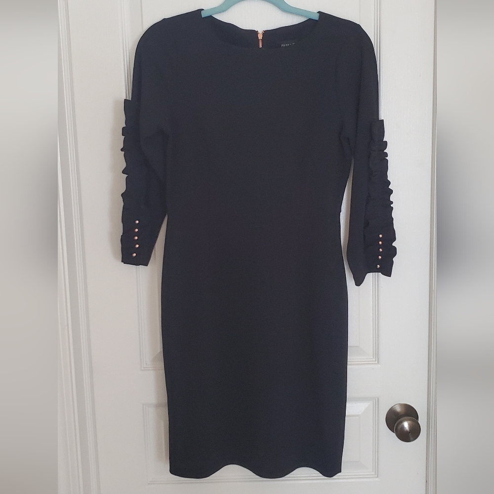 Ivanka Trump Black Long Sleeve Dress with Button Accents
